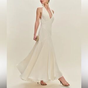 MESHKI GEENA white silky low back maxi dress small